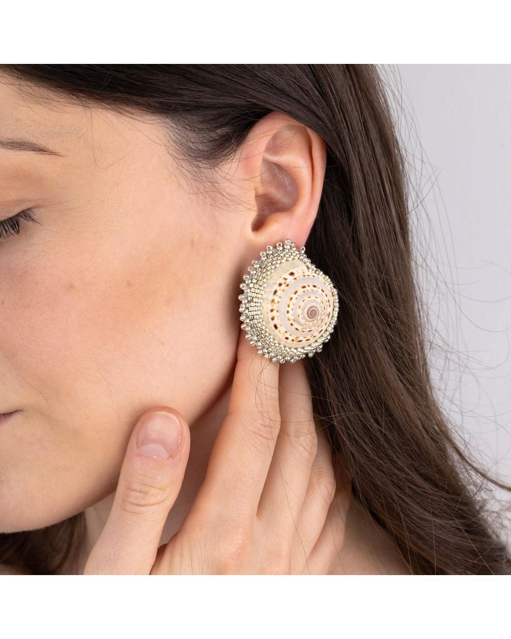 Oana Savu Pink Beaded Sea Shells Earrings Sterling Studs