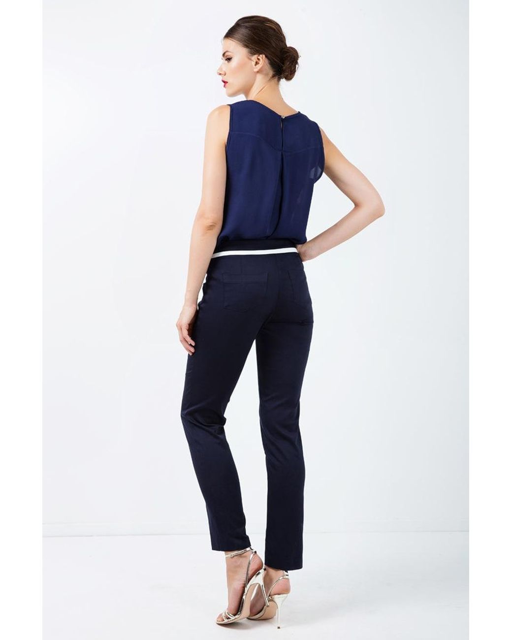 Conquista Blue Fitted Pants With Contrast Stripe