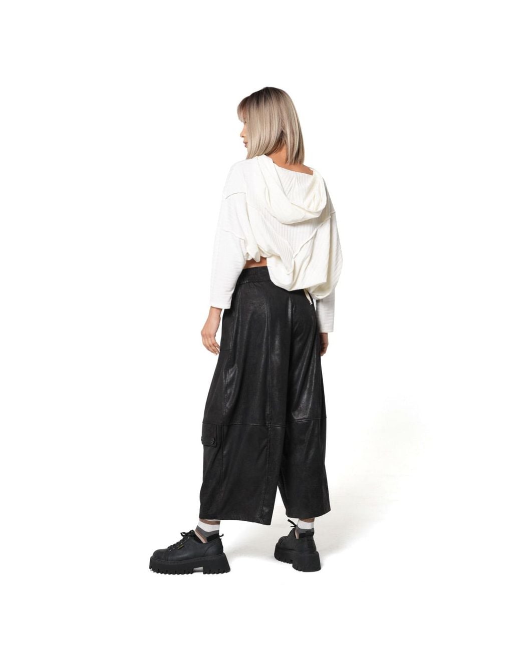 Metamorph Black Wide-Leg Faux Suede Trousers With Buttons