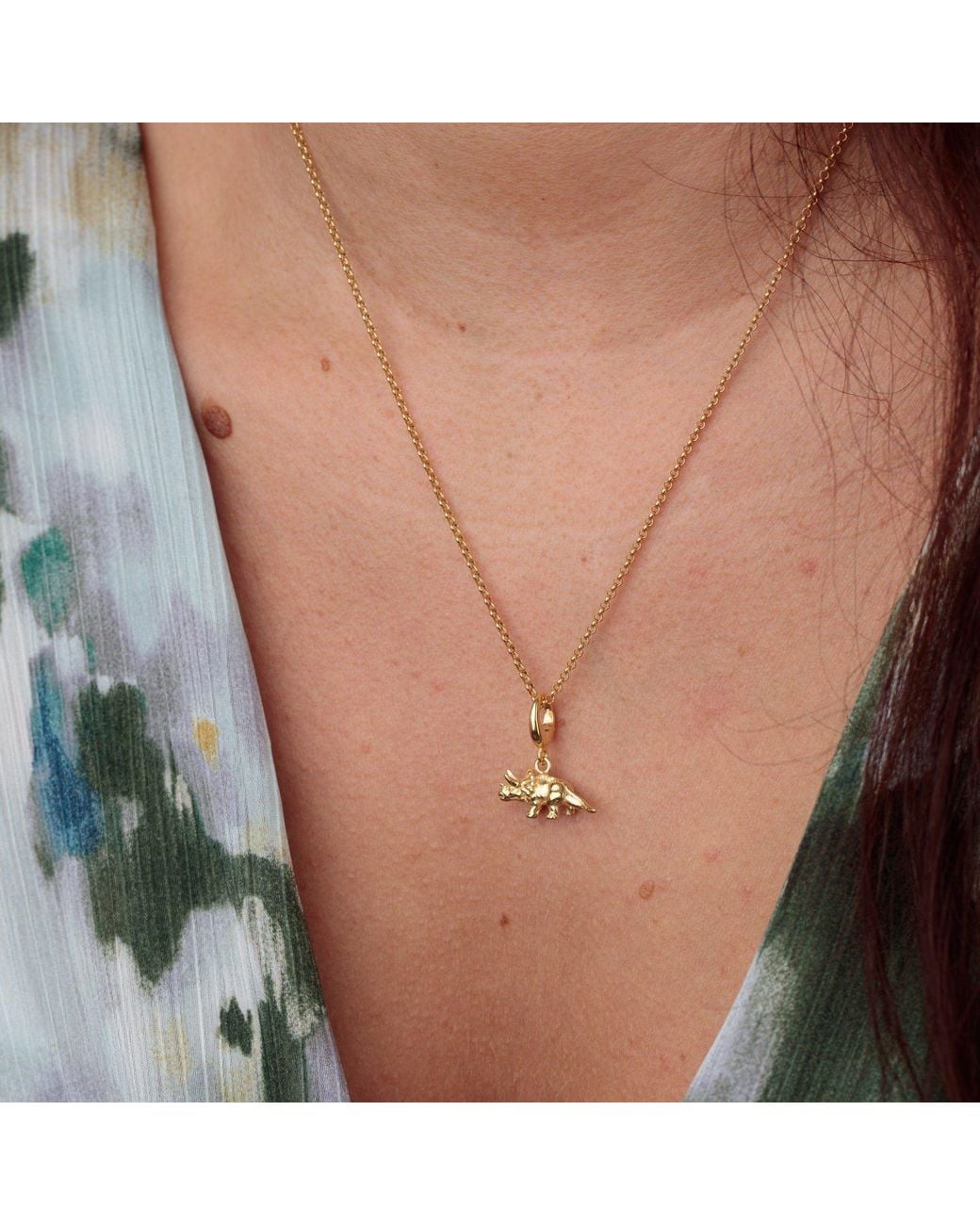 Lily Charmed Metallic Plated Triceratops Dinosaur Charm Necklace