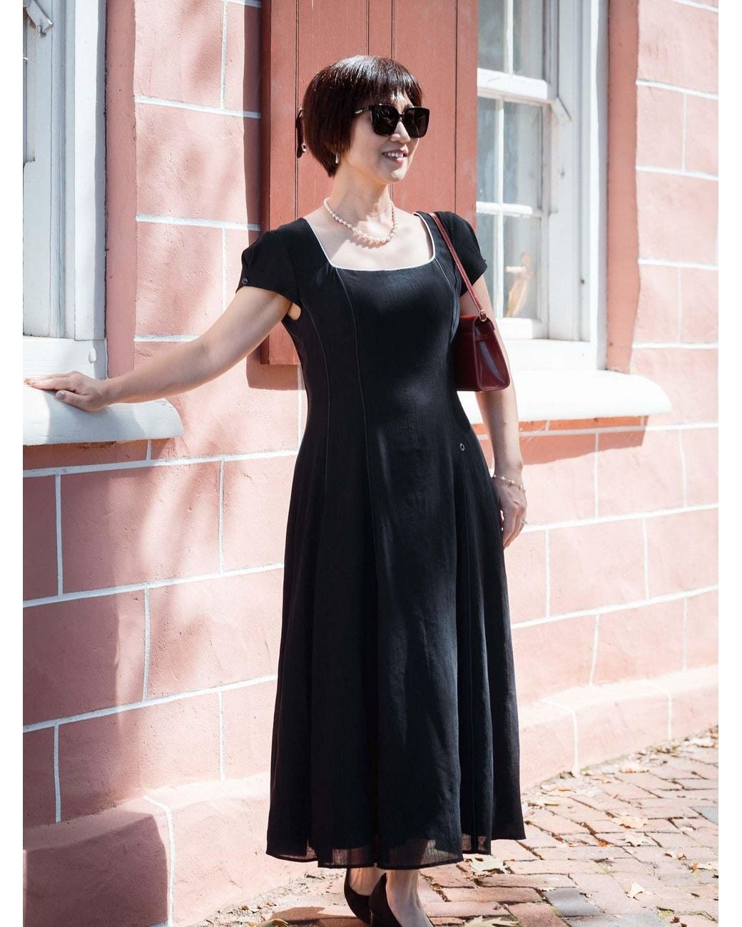 Luna Fashion House Black Elegant Midi Dress, Rina