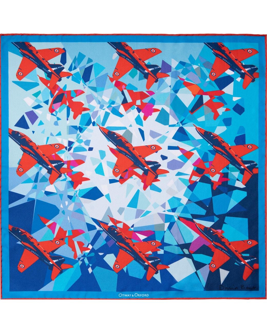 Otway & Orford Blue 'Jubilee Diamond' Aerobatics Silk Pocket Square. Full-Size for men