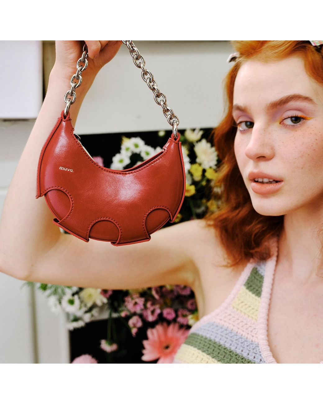 Amy Lynn Red Reno Leather Handheld Crescent Mini Bag