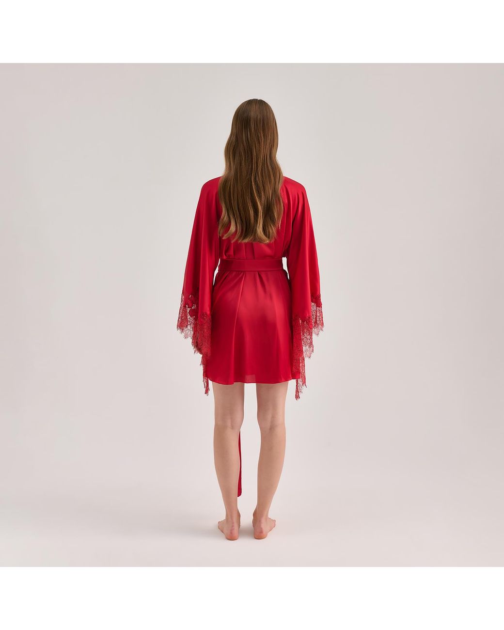 Avenue 8 Red Lace Mini Silk Robe