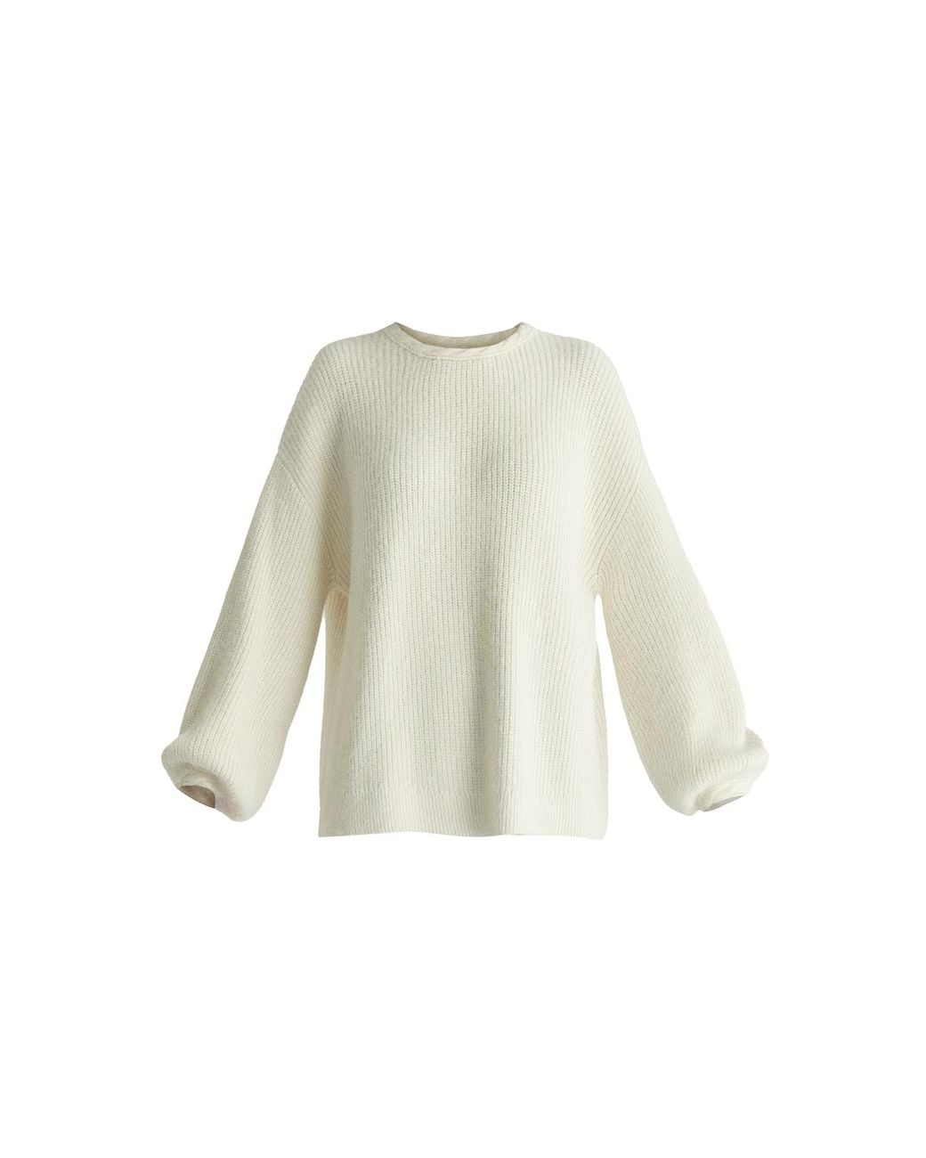 Paisie White Balloon Sleeves Jumper With Cable Details