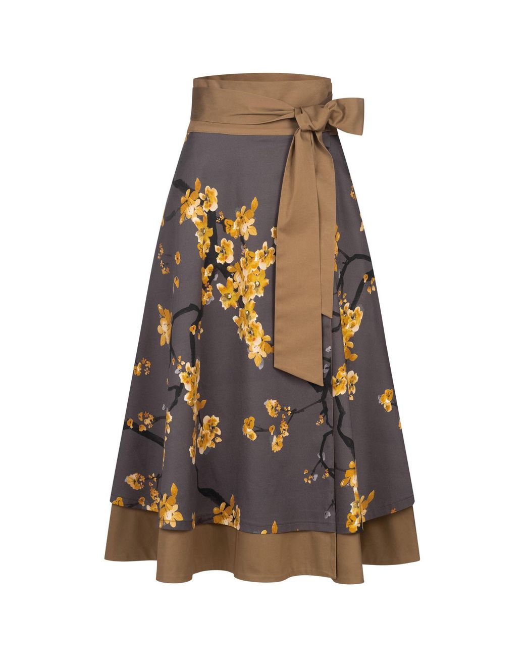 Marianna Déri Brown Reversible Wrap Skirt Cherry Blossom & Caramel