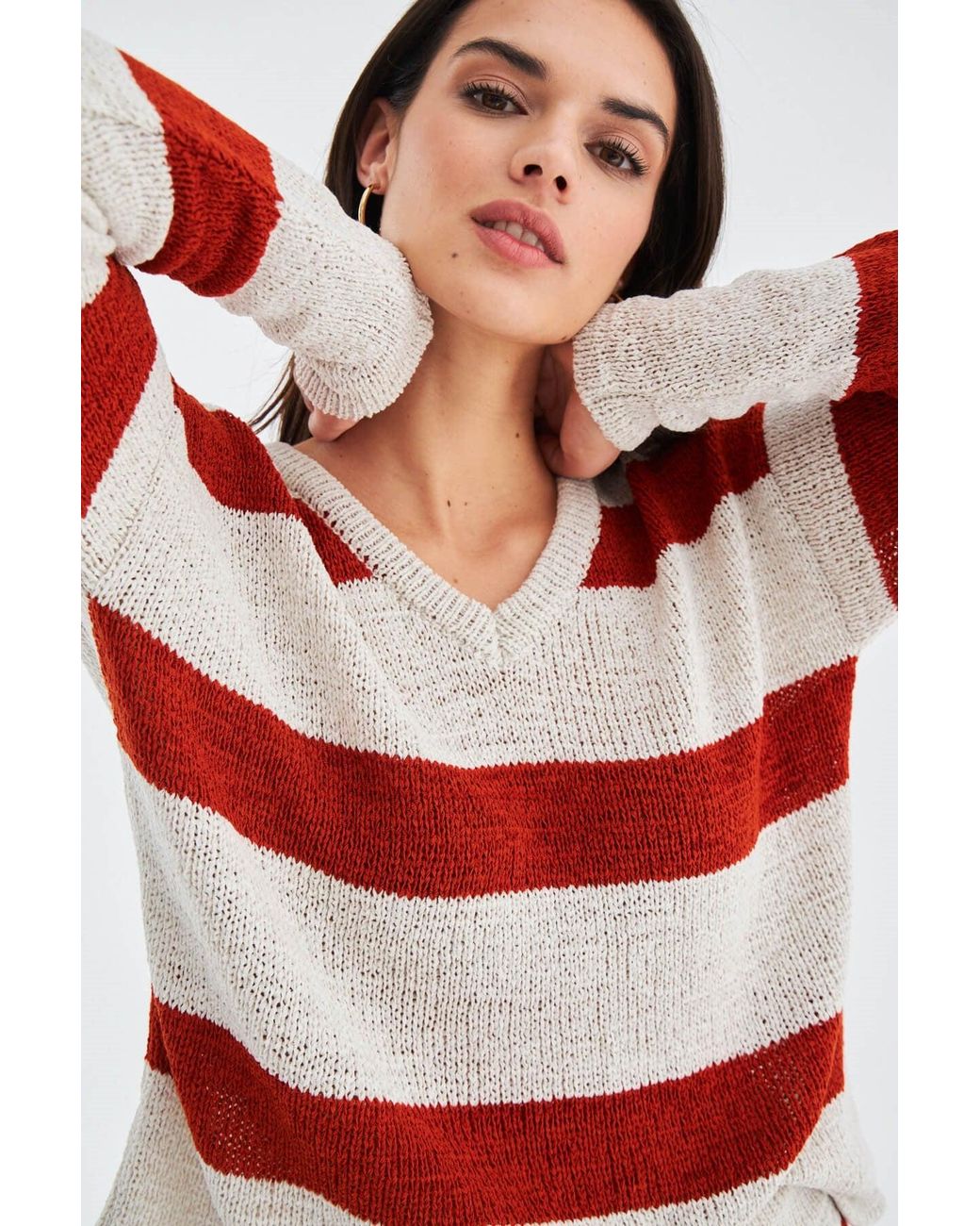 Peraluna Red Siena Knitted Striped Blouse & Shorts Matching Set