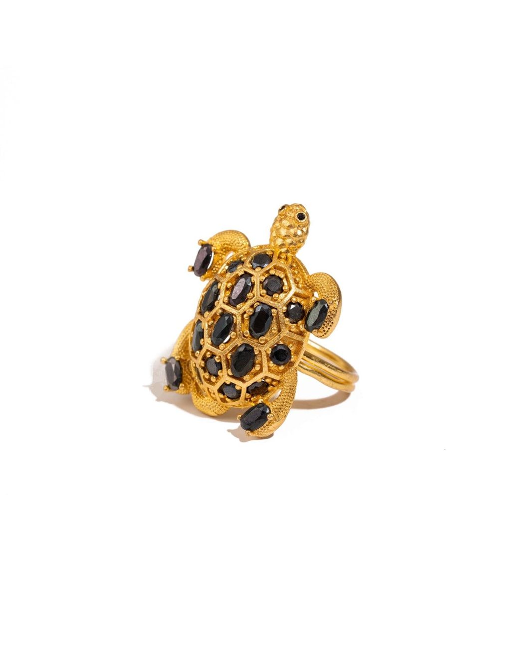 Ebru Jewelry Metallic Protective Turtle Onyx & Chunky Adjustable Ring