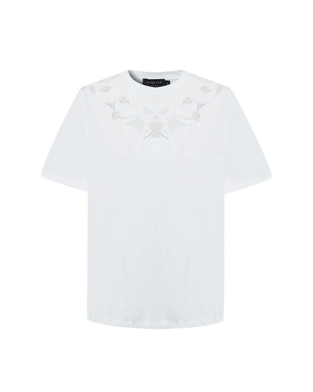 Exquise White Regular Oversized Embroidered Teagan Tee