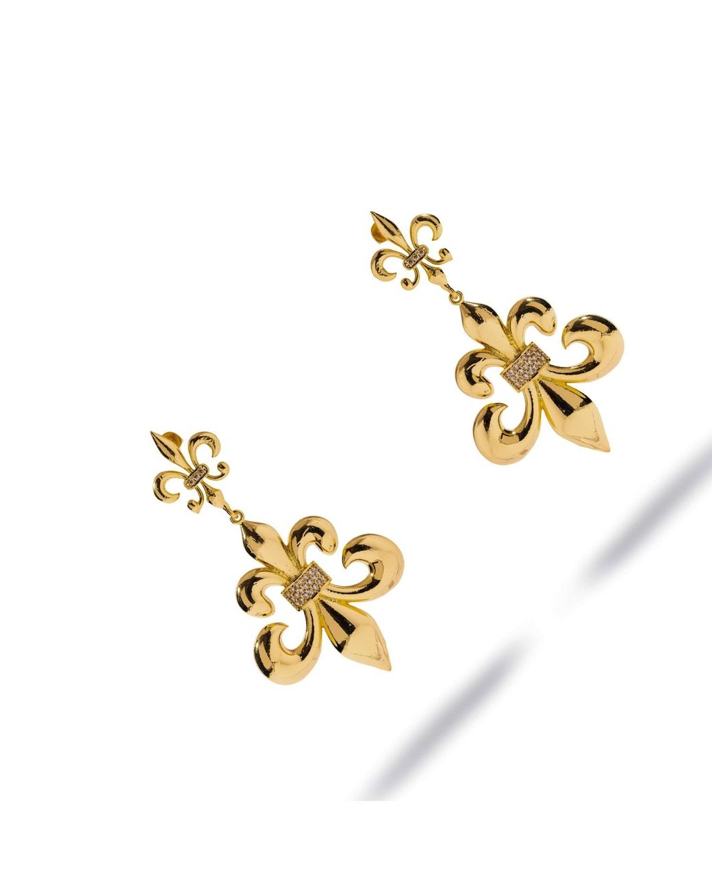Ebru Jewelry Metallic Royal Fleur De Lis Crystal Drop Earrings