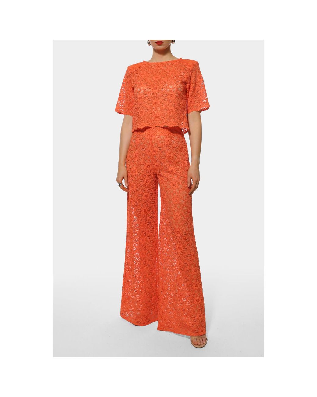 AGGI by HALEWSKI Orange Fibi Sun Lace Top Blouse