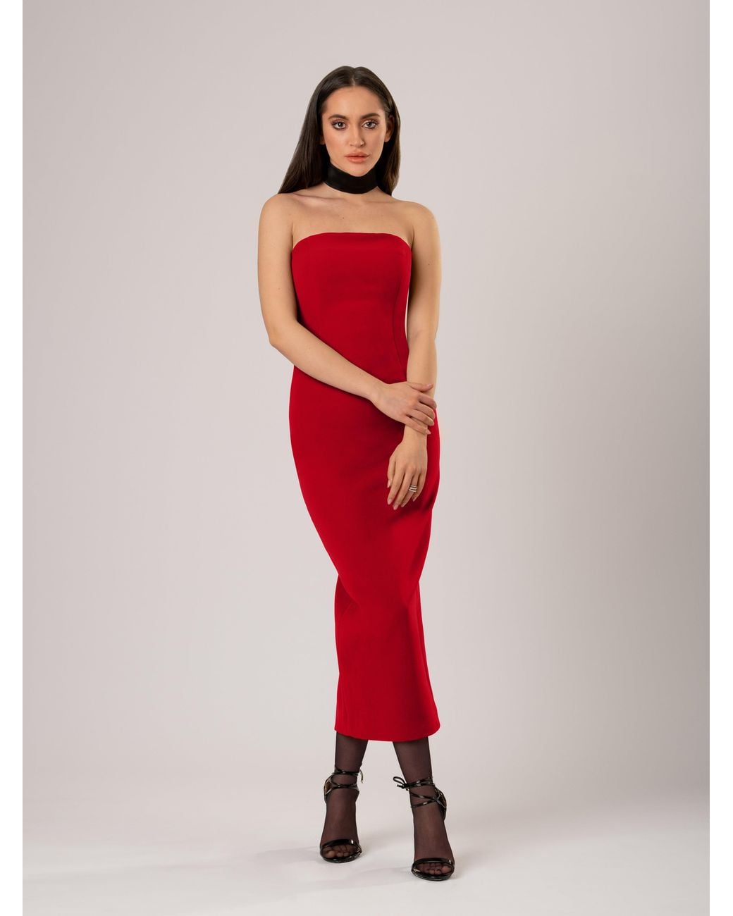 Tia Dorraine Red Kiss Me Fitted Bustier Midi Dress