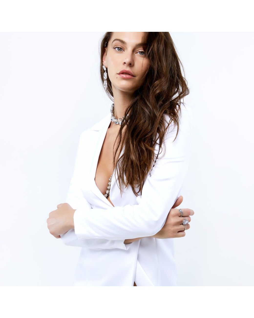 Brenda Agradi White Party Blazer Evening Jacket Dress