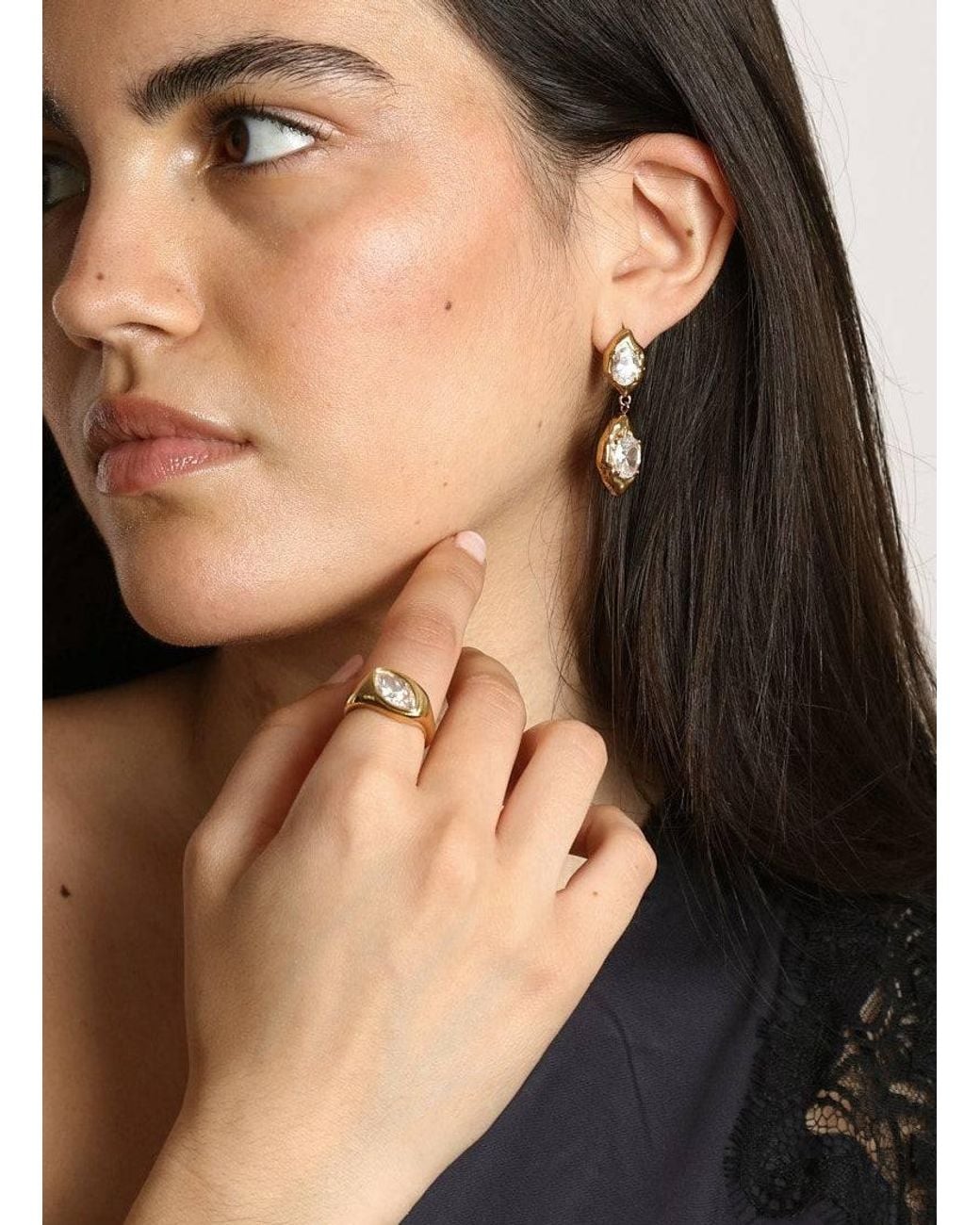 Ballinger Jewellery Metallic Pear Drop Signet Statement Chunky Ring