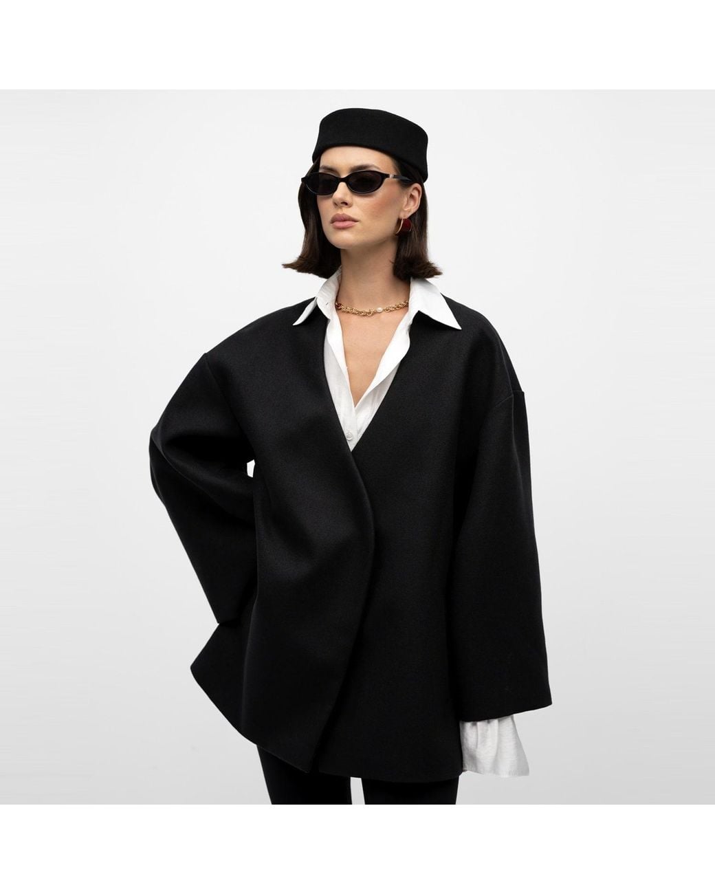 Mandragora Black Oversized Wool Kimono With Belt Arke