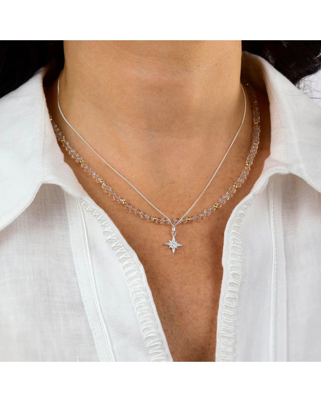 Nellou Jewellery Metallic Rock Crystal April Birthstone Orbit Necklace