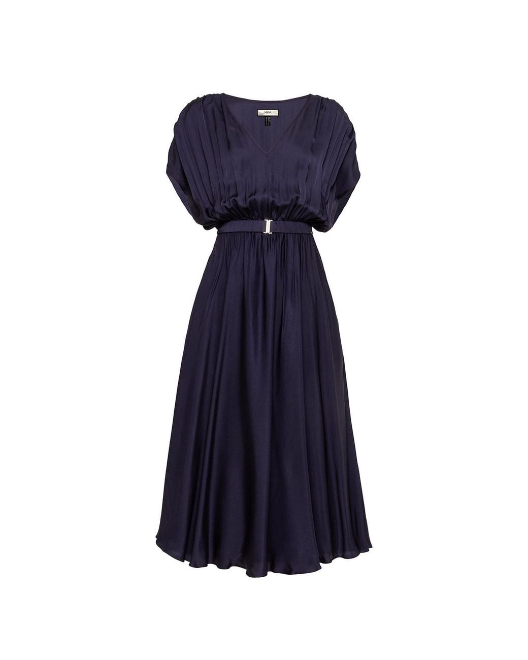 Nissa Blue Belted Viscose Midi Dress