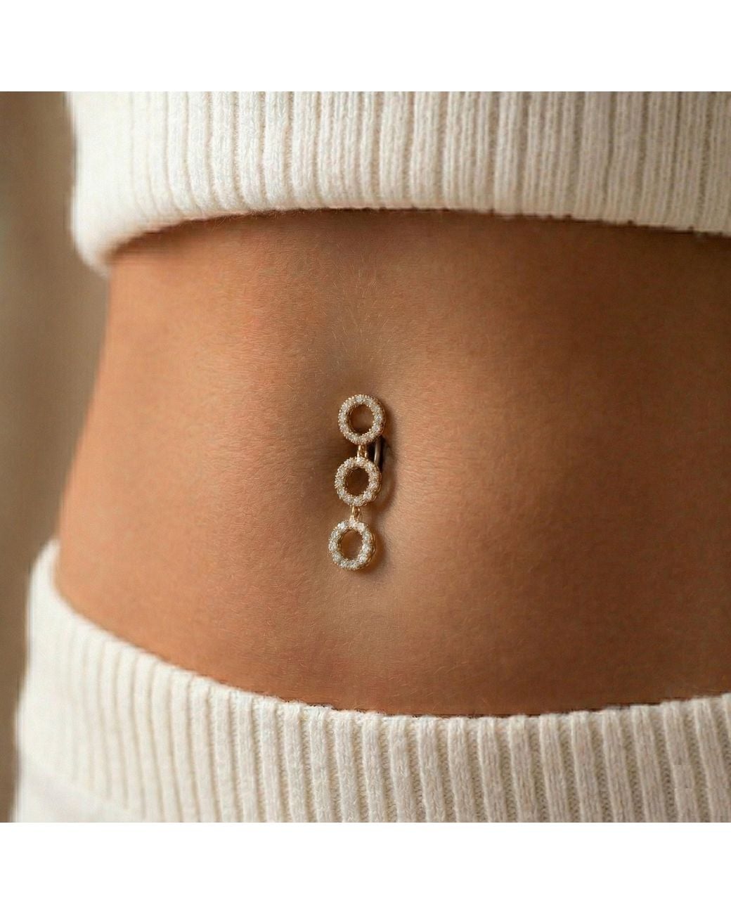 Zahav Jewelry Metallic 14K Solid 14G Cascading Dangle Belly Ring