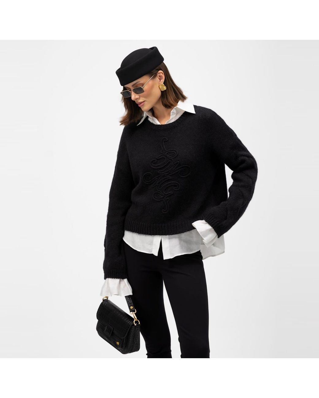 Mandragora Black Merino And Baby Alpaca Sweater With Logo Vero