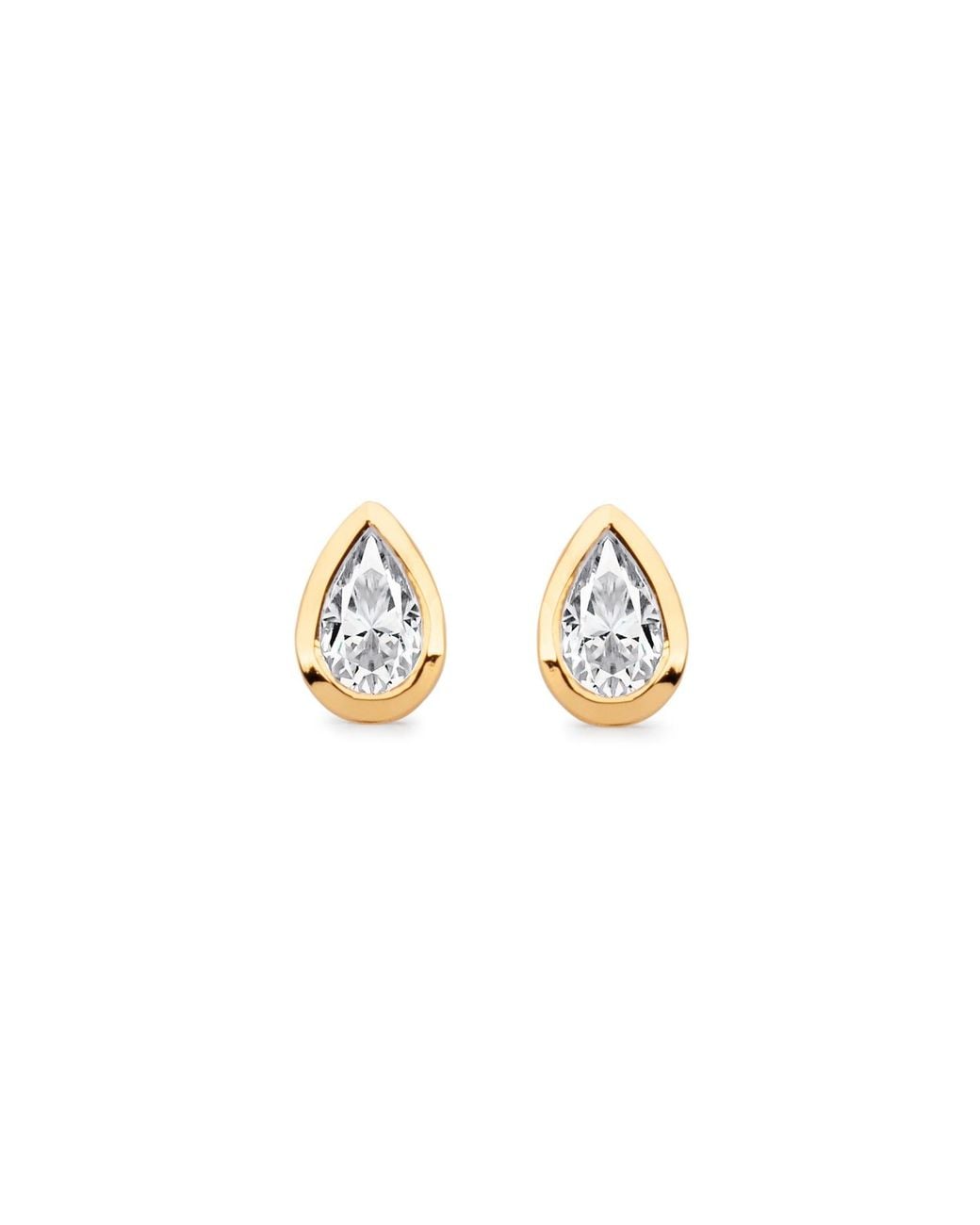Augustine Jewels Metallic Delicate Pear Shaped Diamond Stud Earrings Bezel Set
