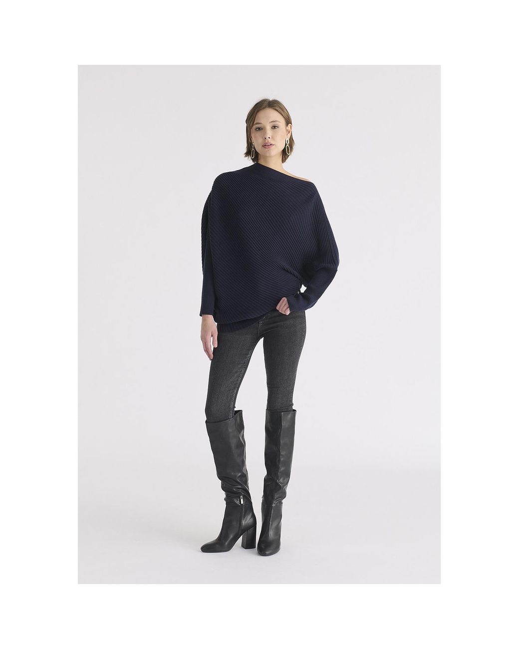 Paisie Blue Draped Knitted Wool Blend Jumper