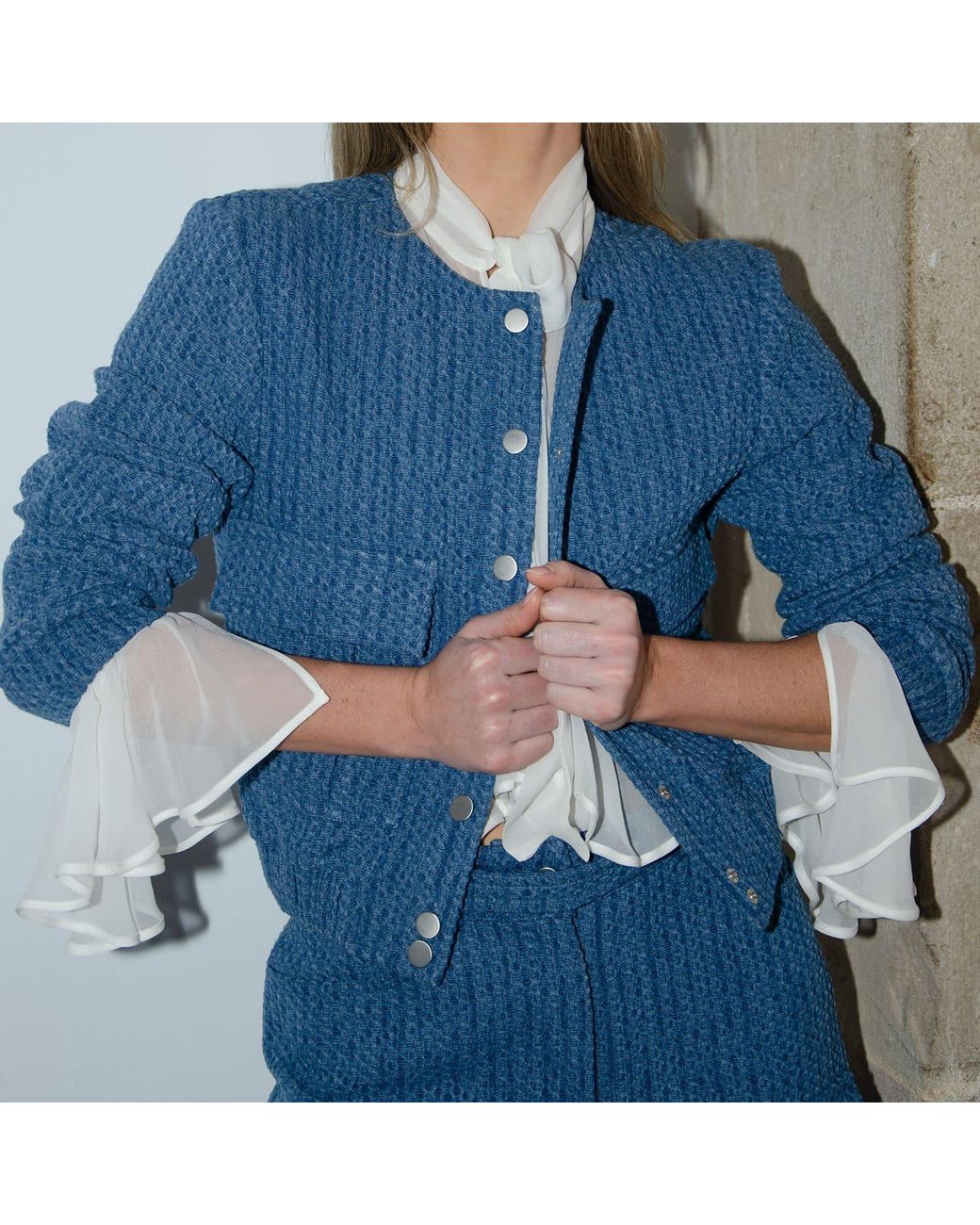Audrey Vallens Blue Miss Av Jacquard Bomber Jacket