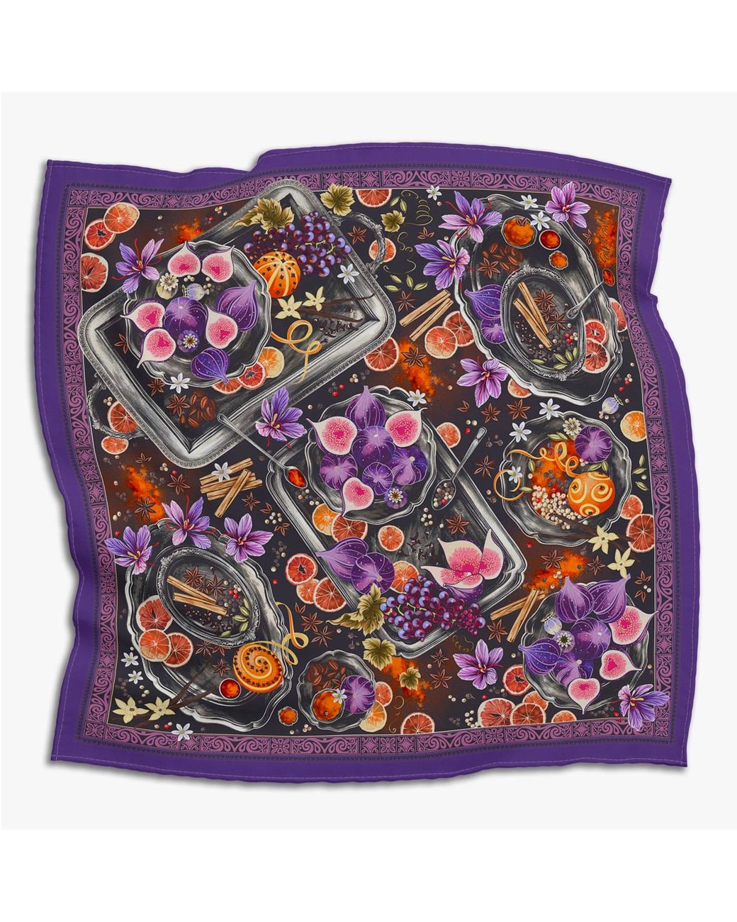 Silk&Soul Purple Square Silk Scarf Spices