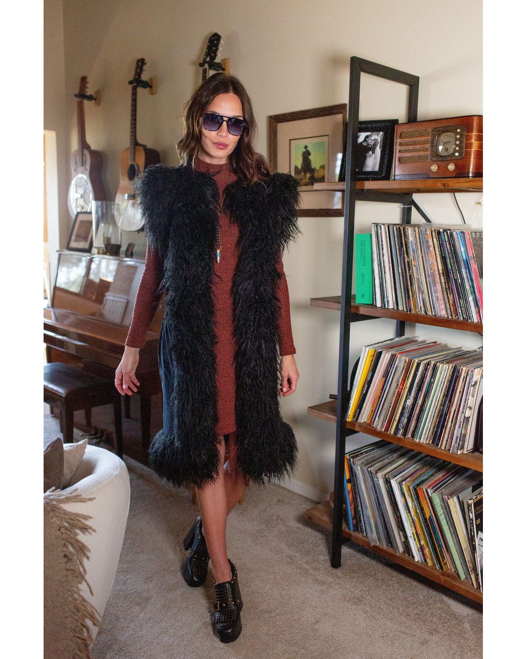 Jennafer Grace Black Zenobia Psyche Faux Fur Trim Vest