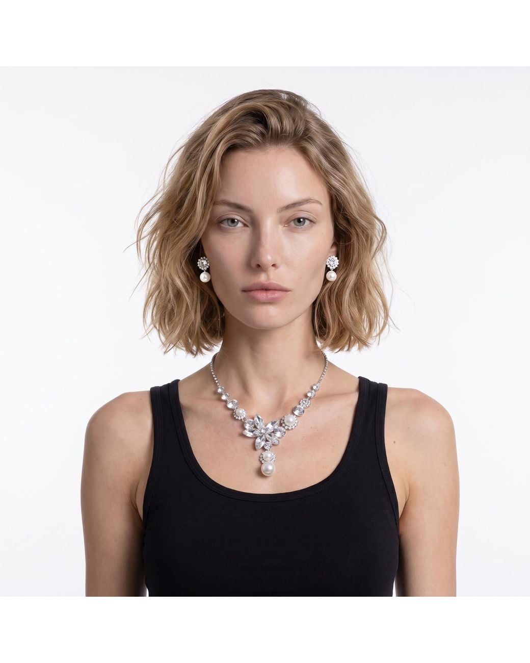 Modenaire Metallic Pearl Drop Necklace And Earrings Set
