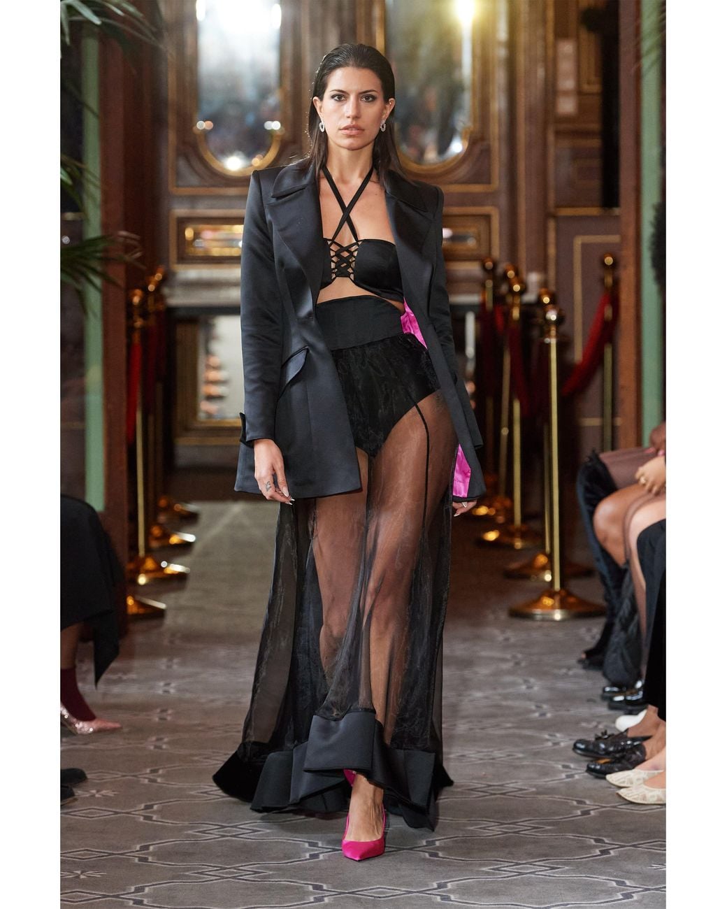Tia Dorraine Black Midnight Sky Hourglass Satin Blazer