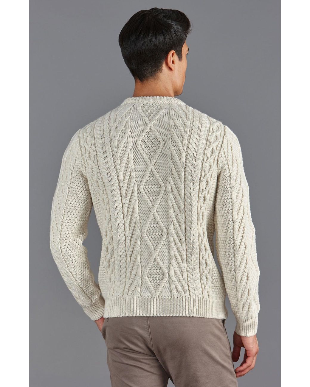 Paul James Knitwear Gray Neutrals Chunky Merino Wool Cameron Cable Jumper for men