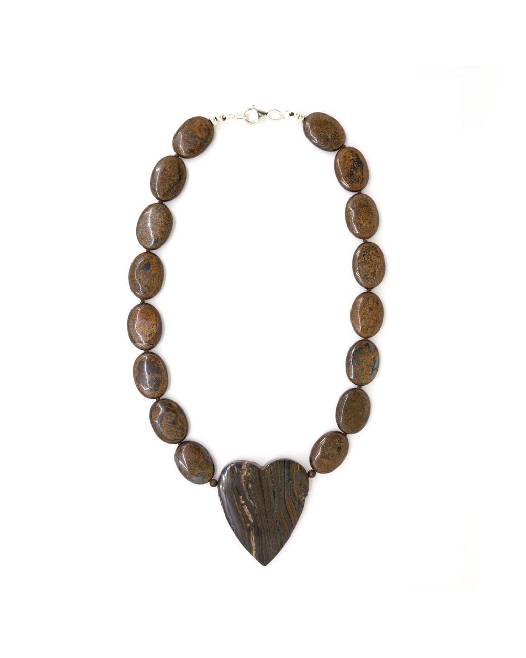Shar Oke Metallic Bronzite & Heart Shaped Tiger Iron Pendant Necklace
