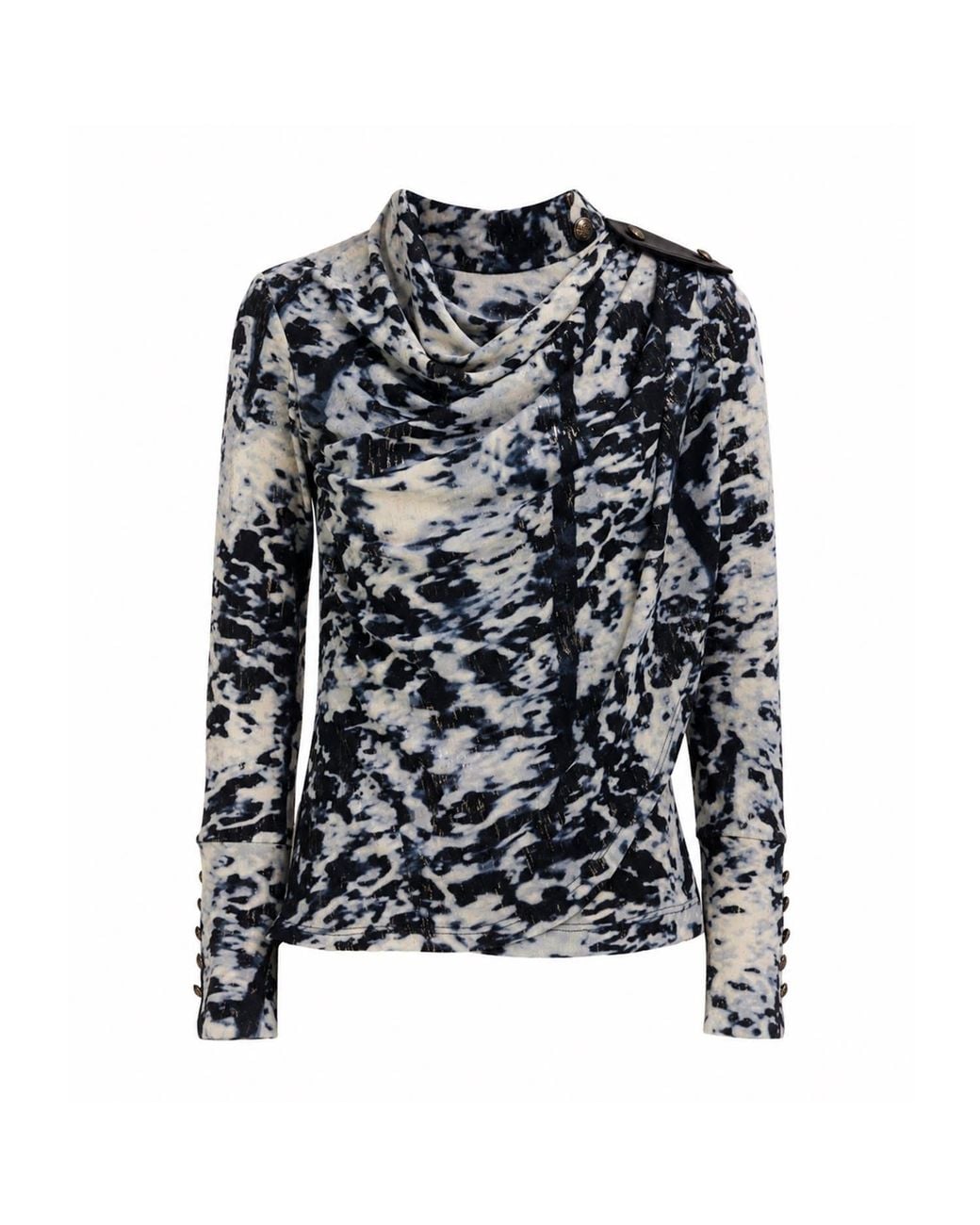 Julia Allert Black Neutrals Tie-Dye Draped Cowl Neck Knit Top – Ivory