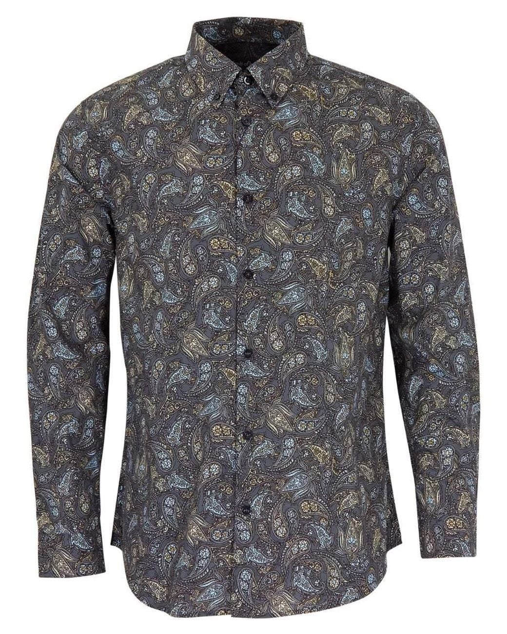Lords of Harlech Gray Morris Madrid Paisley Shirt for men