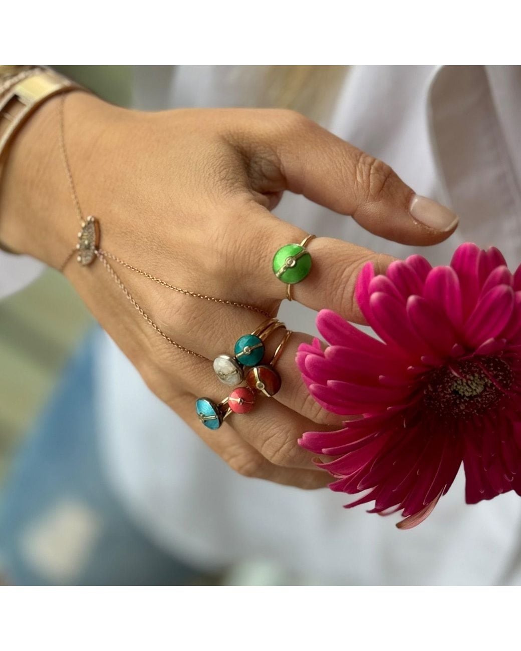 Ecce | Artisan Diamonds Metallic Enamelled Mini Multi Diamond Buttons 14K Ring