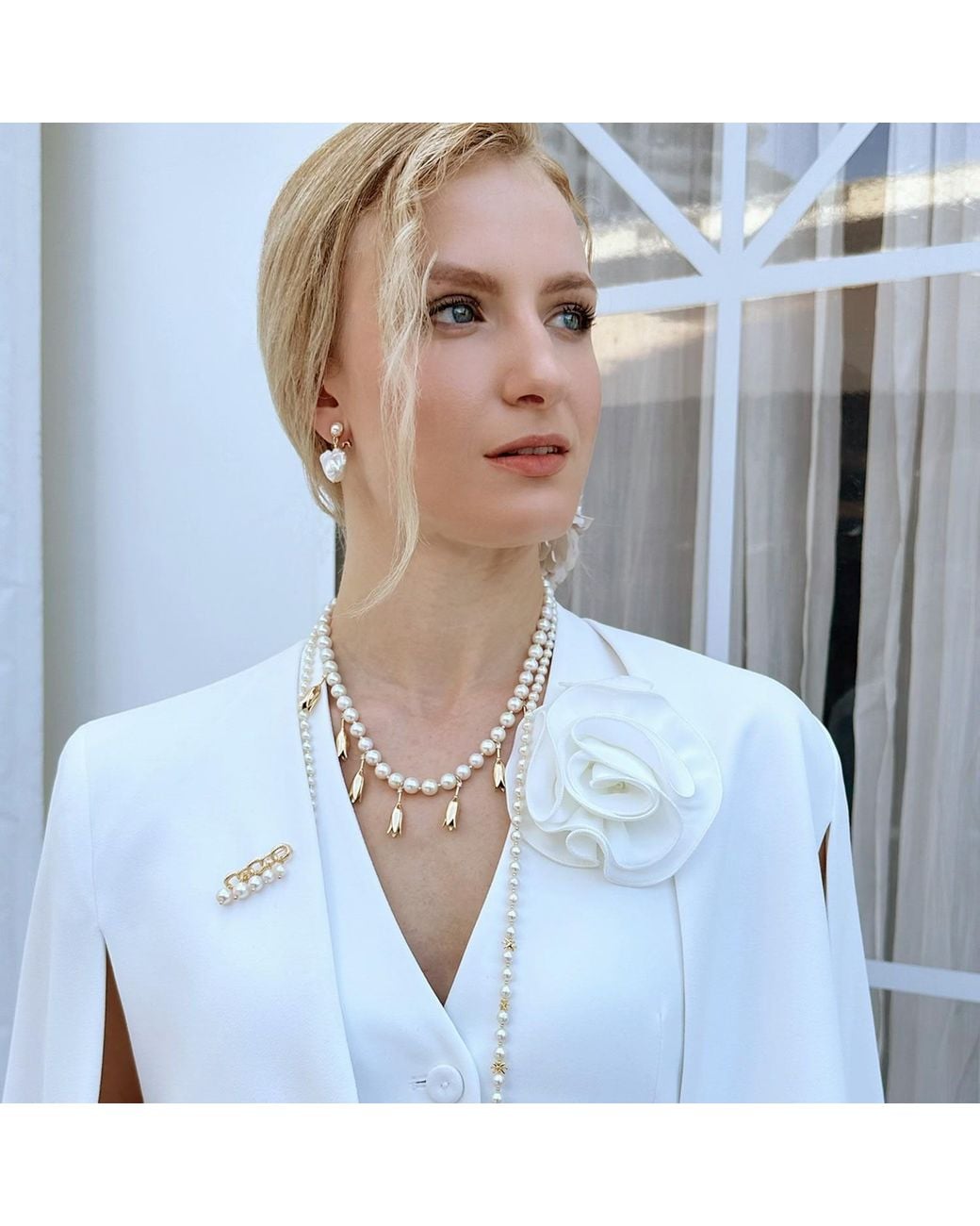 Farra Metallic Freshwater Pearls Dangle Brooch