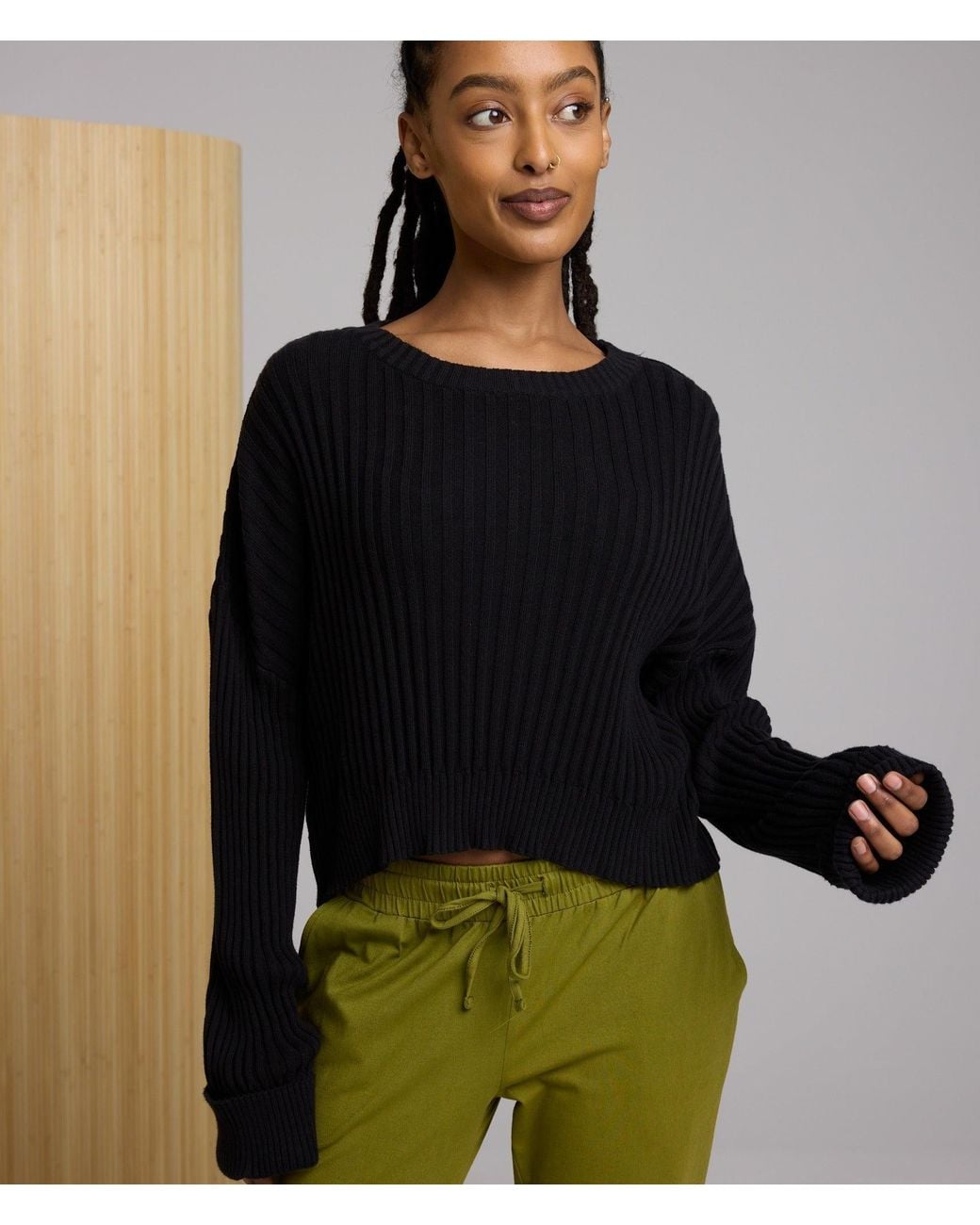 Known Supply Black Cropped Ribbed Sweater