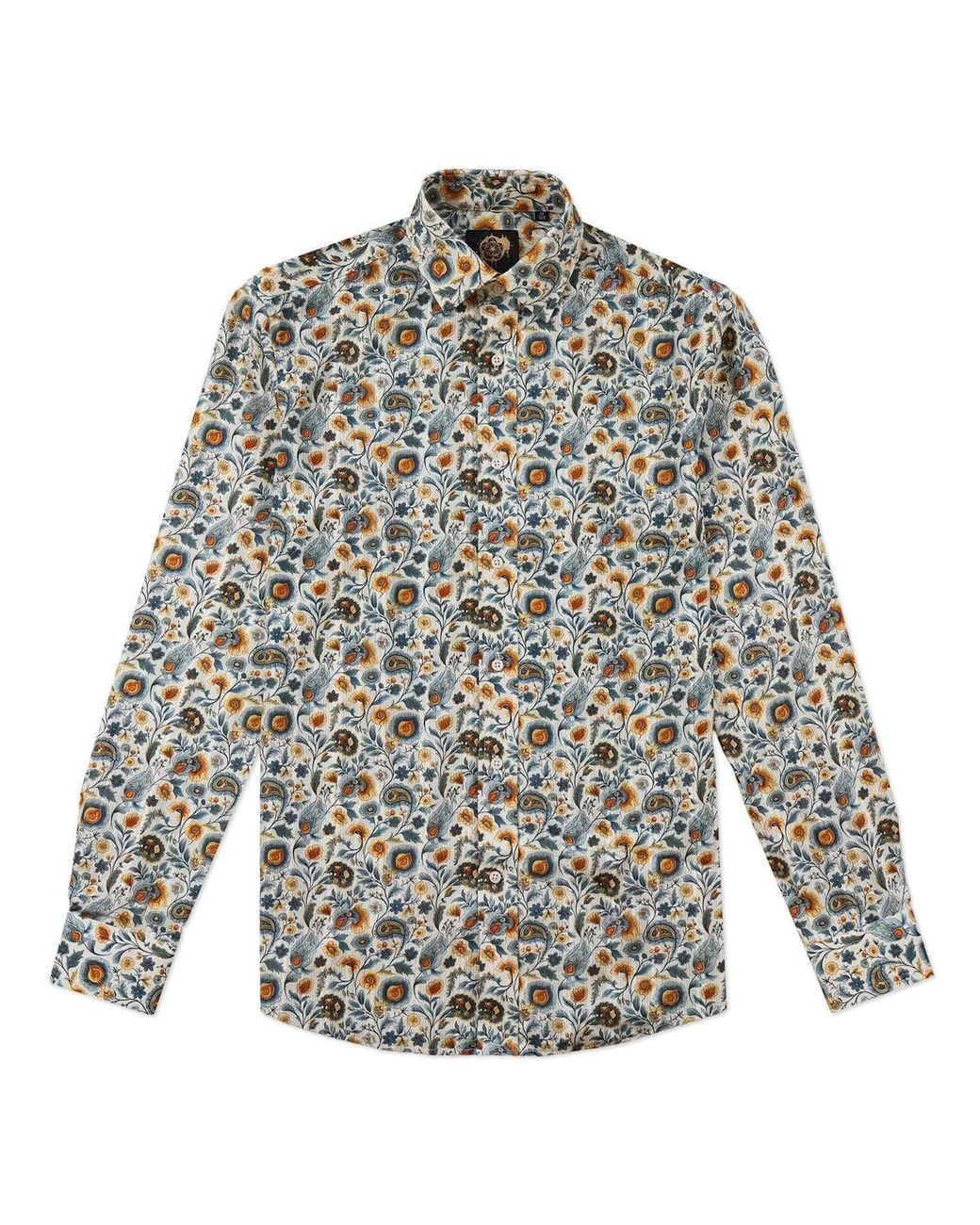 Gresham Blake Gray Neutrals Cream Paisley Jacquard Shirt for men