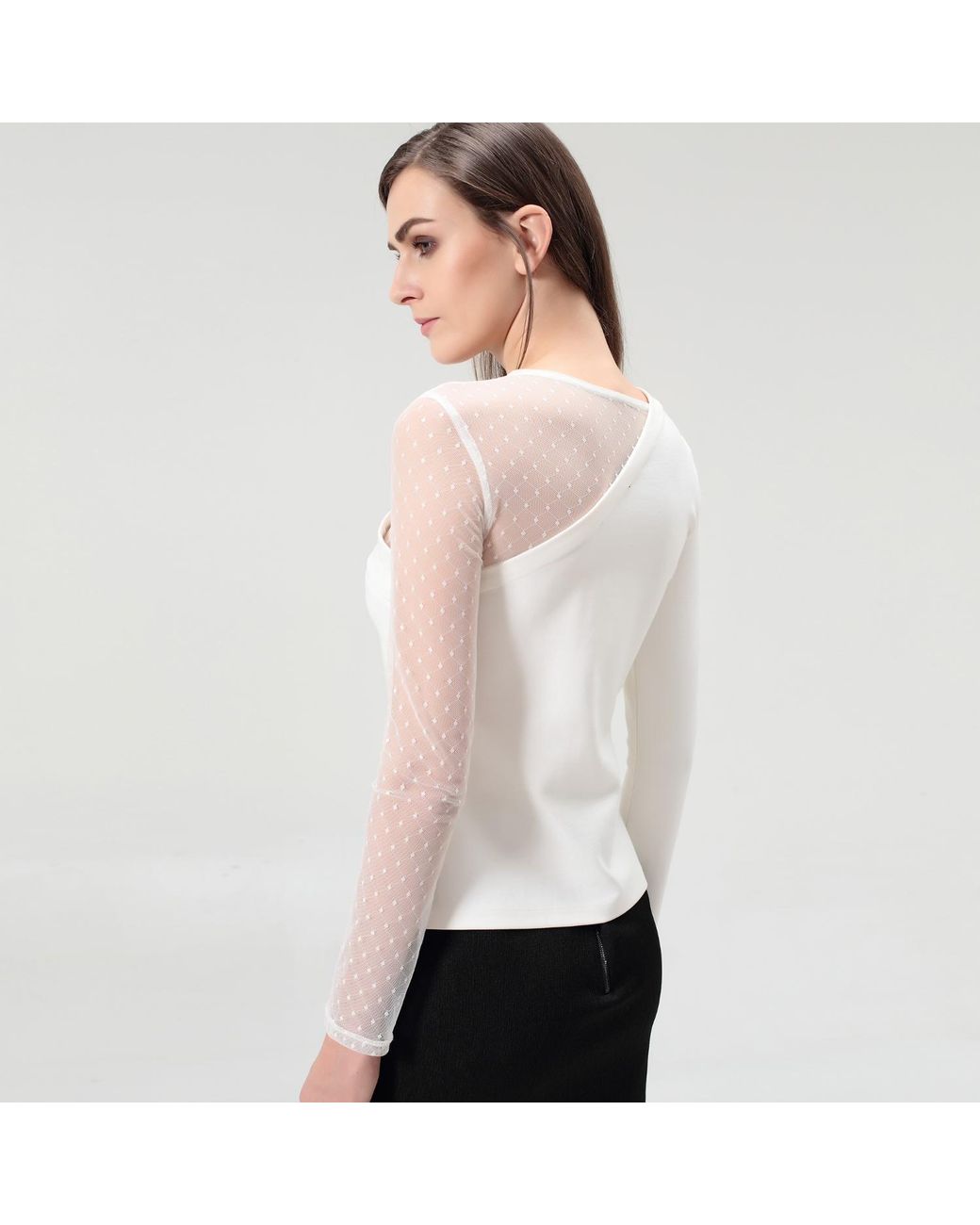 Smart and Joy White Asymmetric Milano And Tulle Top