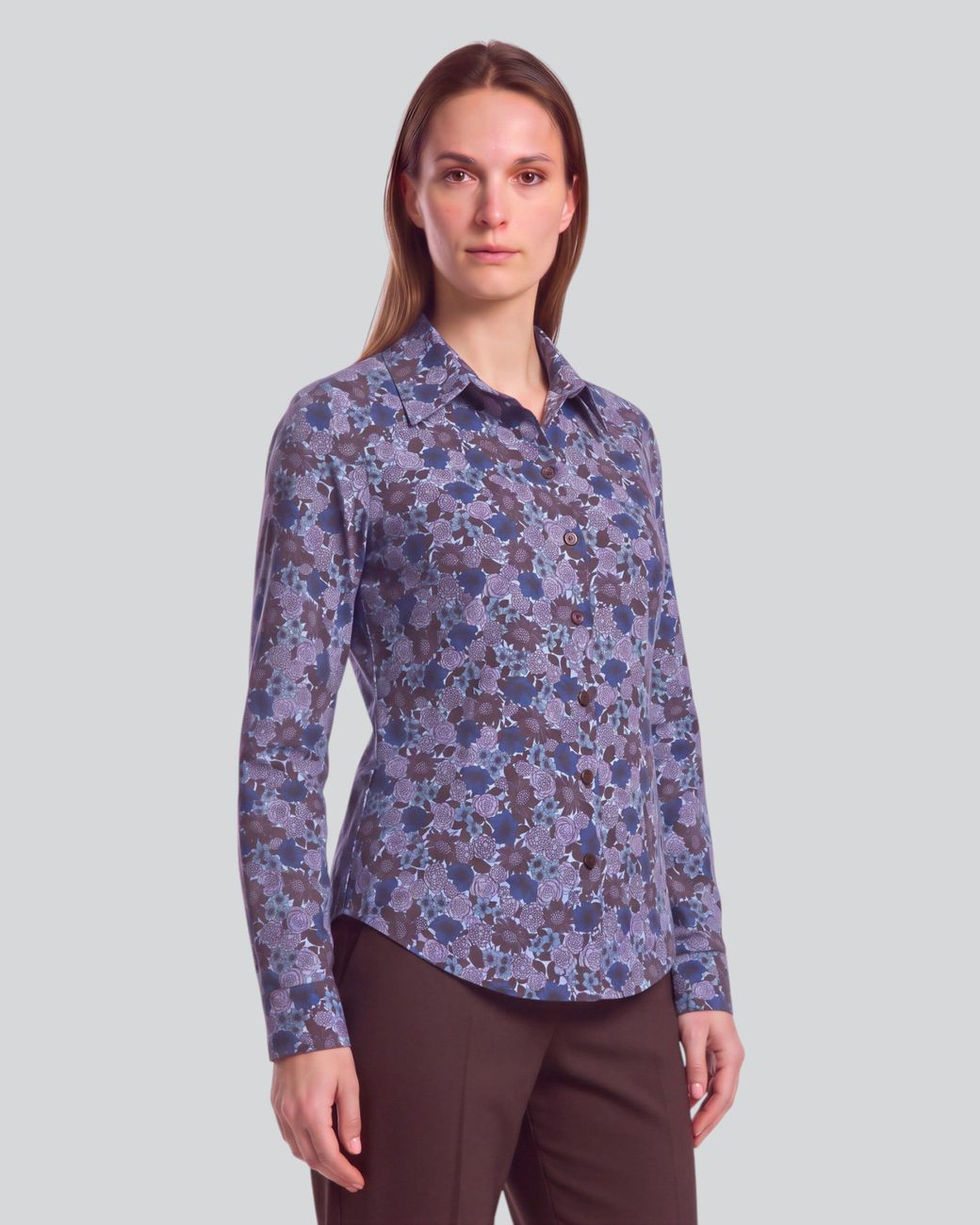 Lords of Harlech Blue Stephanie Ternberg Floral Brownie Lyocell Stretch Long-Sleeve Shirt