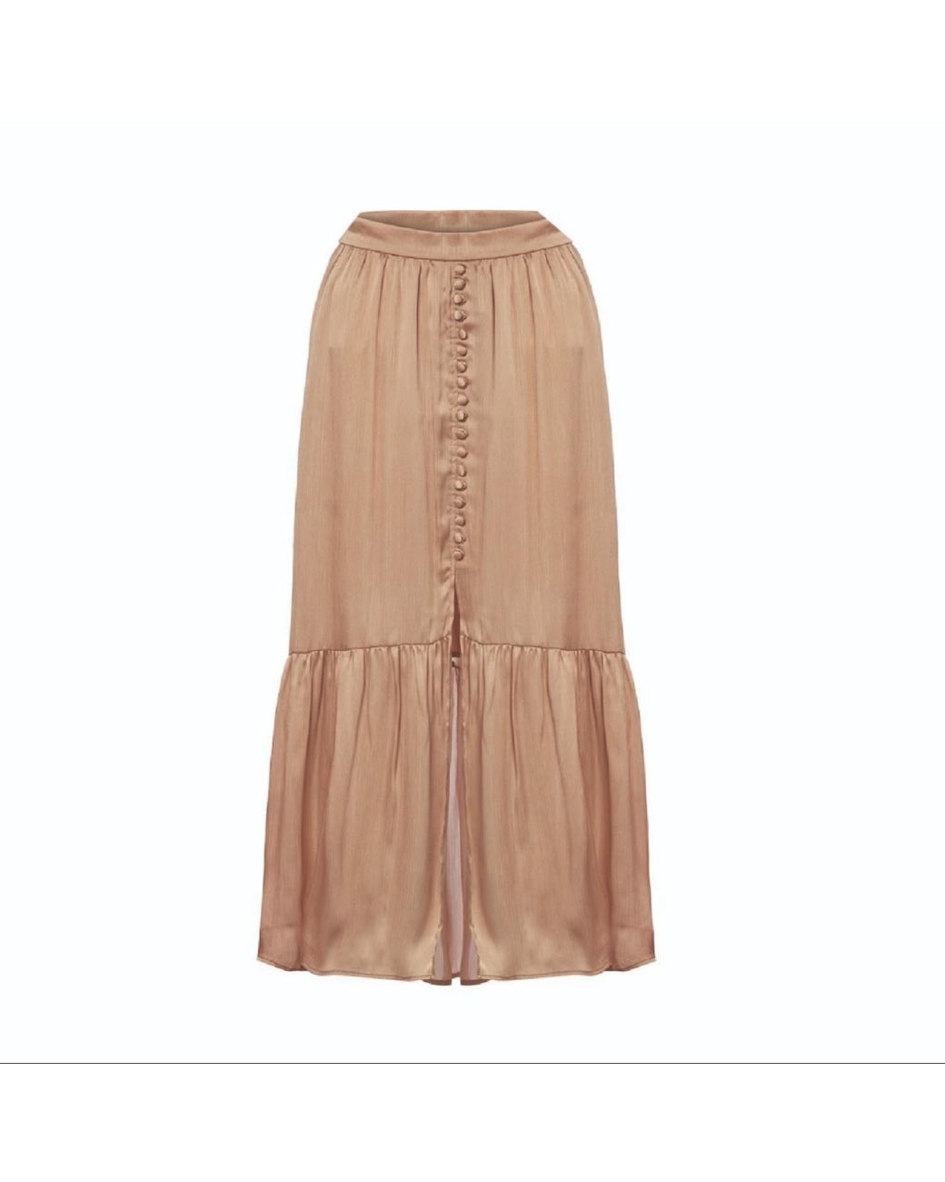 Women & Women Natural Neutrals Marine, Bias Detail, Sleeveless Wrap Shirt And Hermosa Slit, Long, Buttoned, Satin Skirt