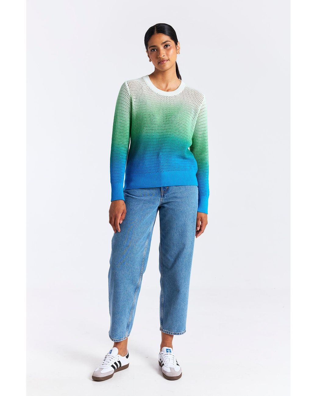 Brodie Cashmere Blue Mesh Dip Dye Crew