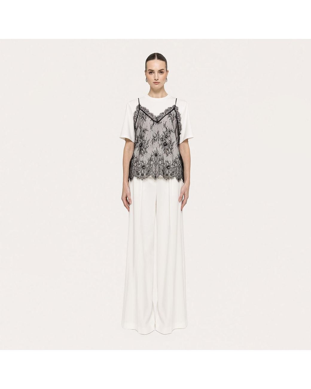 Nissa Gray Lace-Panel Top