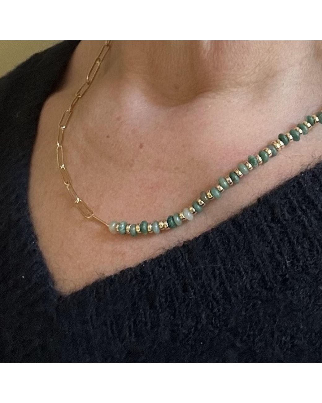 Clemence Wren Metallic Jade Stone Paperclip Necklace