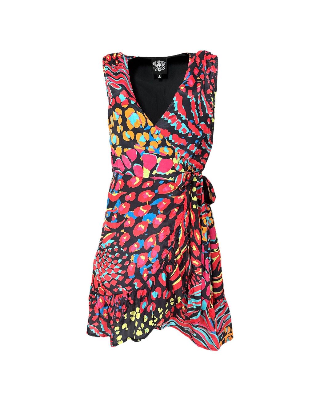 Any Old Iron Red Neon Animal Wrap Dress