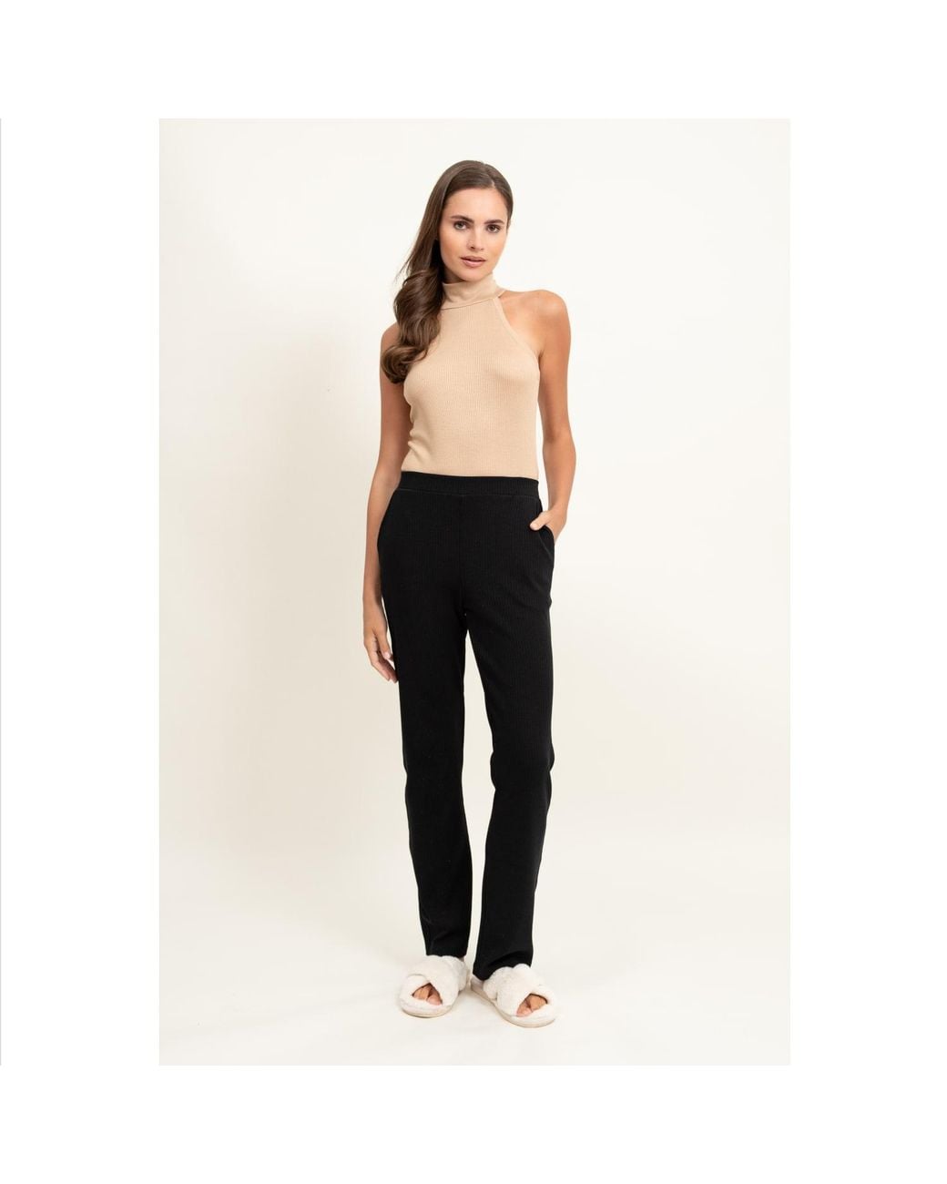 Oh!Zuza Brown Neutrals Ribbed Viscose Halterneck Top