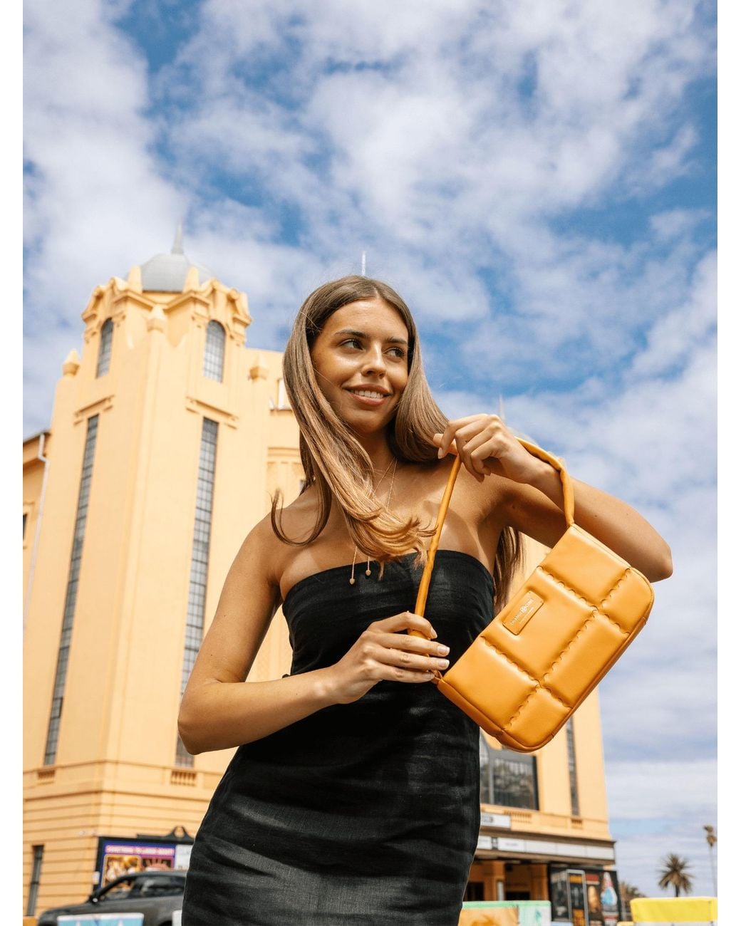 Orange Cube White Square Stitch Cushion Shoulder Bag