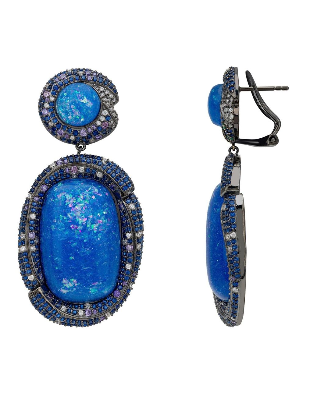 Latelita London Blue Fiorella Opal Drop Earrings Oxidised