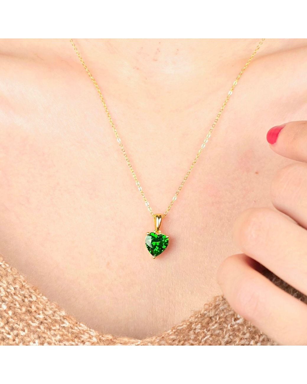 Sophelia Green Emerald Love Heart Pendant May Birthstone Necklace
