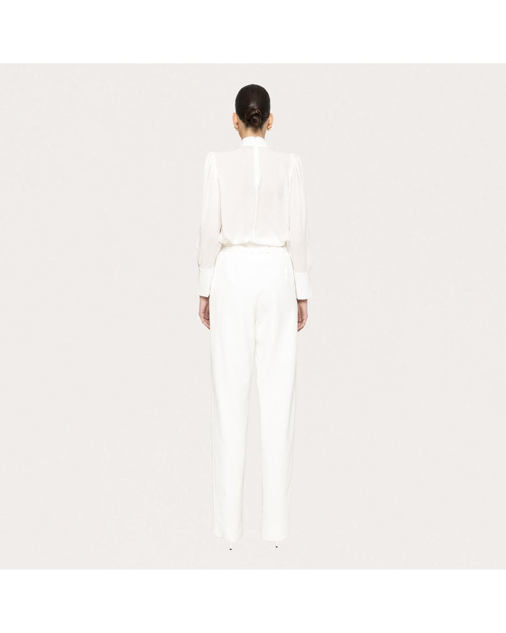Nissa White Pearl-Detail Chiffon Top